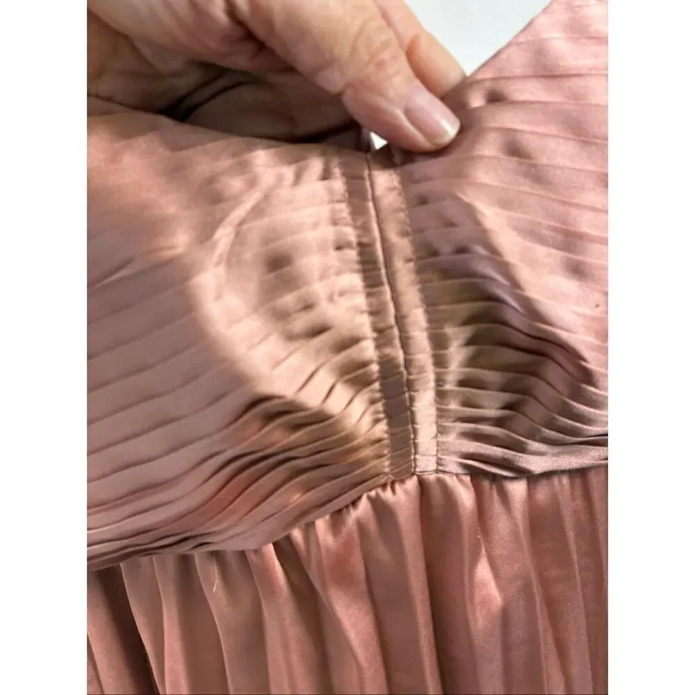 By the River Anthropologie NWOT Satin Pleated Strap Maxi Dress in Champagne Size